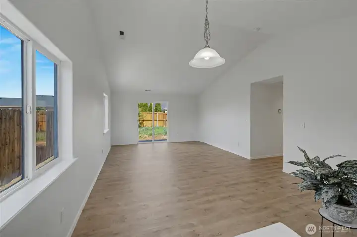 Kitchen open to dining/living area
