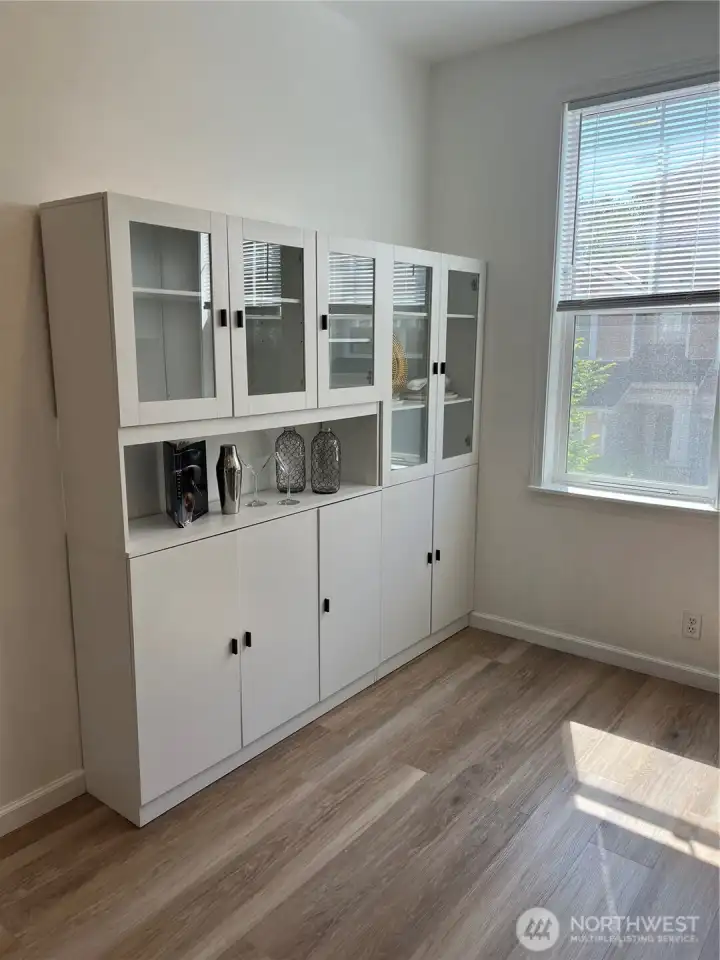 Handsome extra storage for kitchen glassware/dinnerware and linens