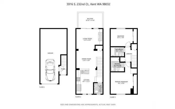 Floorplan including the tandem garage on lower level.