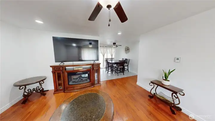 dining room view from living room area.  open concept
