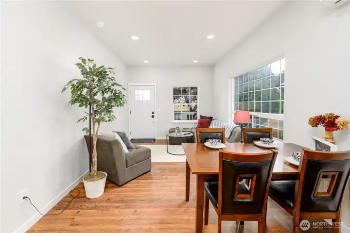 Dining room adjoins the living room. Dining room adjoins the living room.