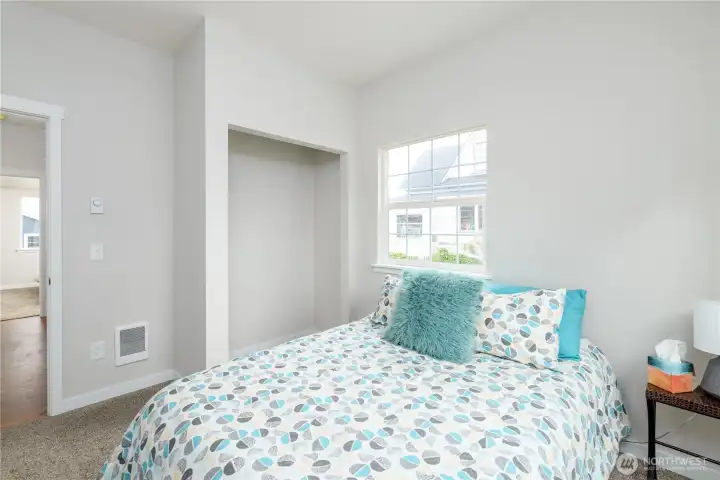 2nd bedroom has wall heat as back up and displays a queen size bed. 2nd bedroom has wall heat as back up and displays a queen size bed.