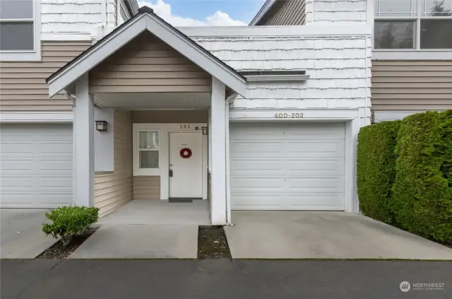 Front of home, one car garage