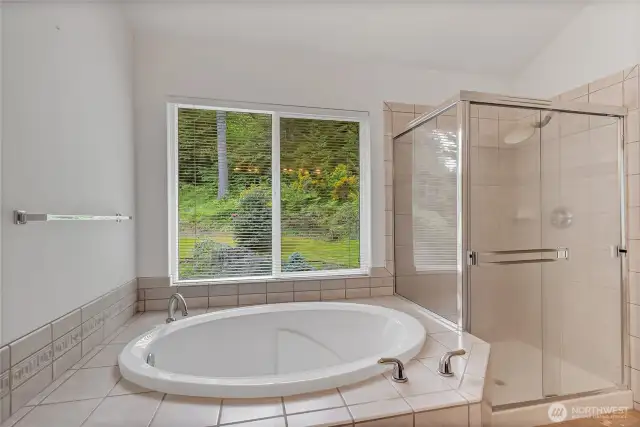 Primary bath soaking tub & separate shower