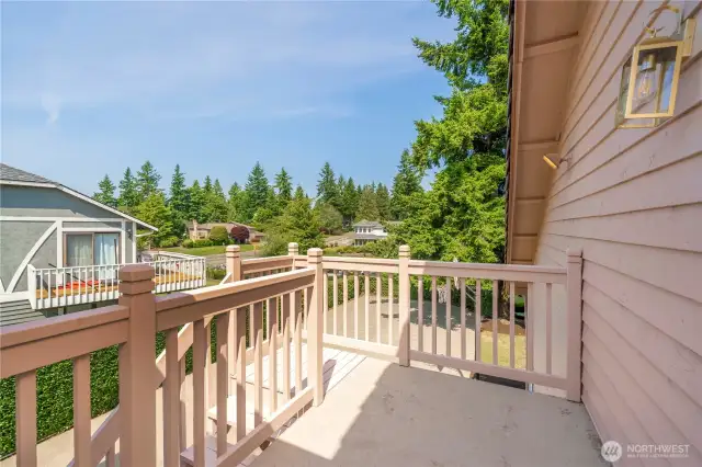 From the bonus room a deck with access to the backyard.
