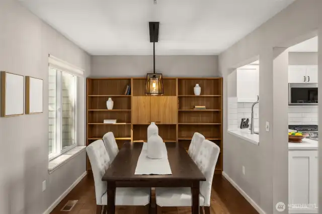 Dining room with stylish chandelier