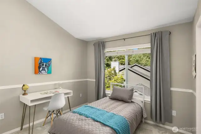 Additional bedroom has premium carpet and fresh paint