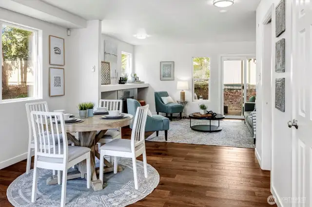 Open concept living, dining with access to your own private back yard and patio