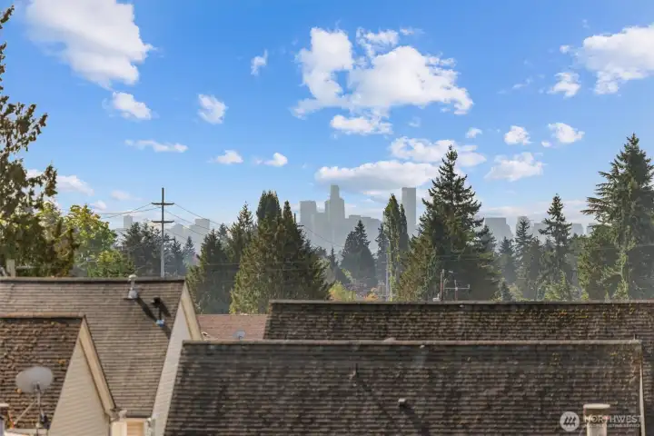 Rooftop deck with city skyline views