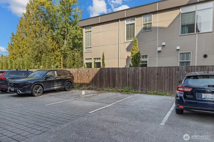 Off-street parking spot- just a few steps from the back door.