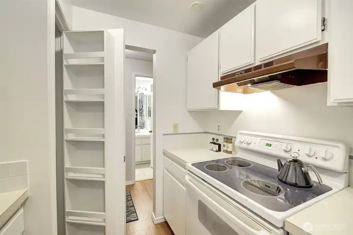 One last kitchen picture .... we wanted you to see the built-in pantry that adds even more capacity to storage in the kitchen.