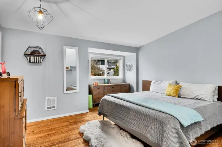 Primary bedroom faces front yard.