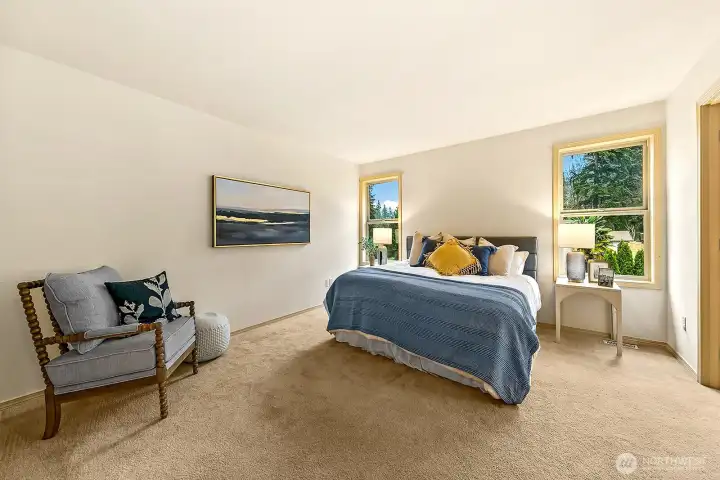 Upstairs retreat offers spacious bedrooms designed for comfort, privacy, and separation from main living areas.