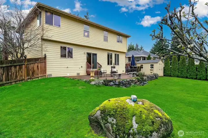 Level backyard with southern exposure creates a highly usable outdoor environment.