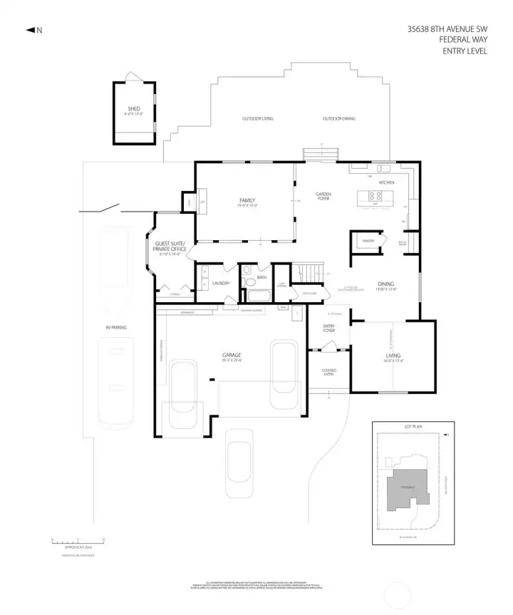 Main level layout balances open gathering spaces with defined areas for work, hosting, and daily routines.