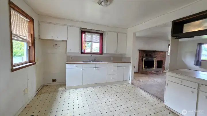 Natural lighting brightens the kitchen
