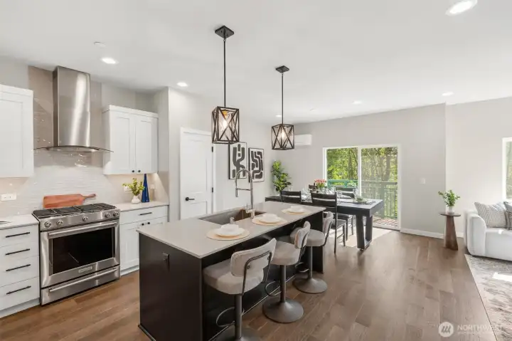 Kitchen with Large Quartz Island