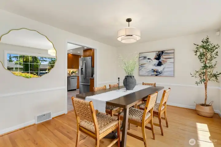 Off the dining room, you'll find the entry to the kitchen.