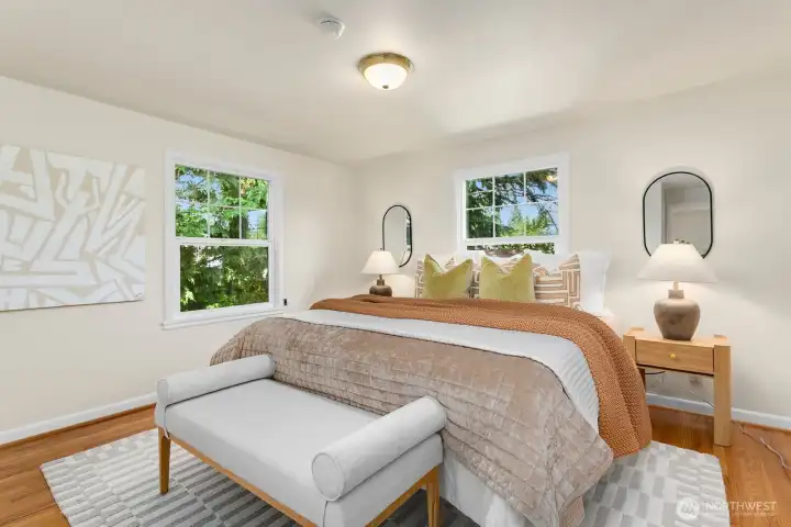 The first of the two main floor bedrooms. This is a king-sized bed!