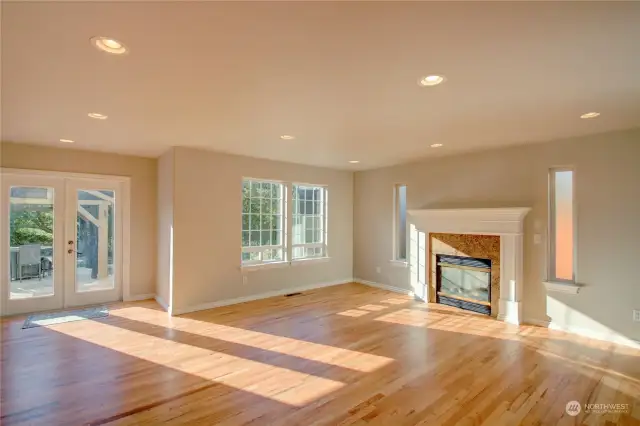 Large eating area, family room with door to beautiful backyard