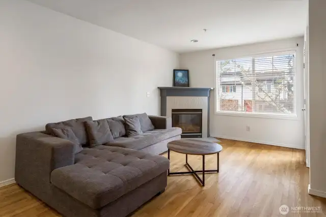 Another look at the living room with gas fireplace.