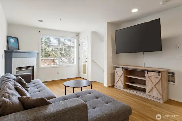 Main floor living room featuring hardwood floors.