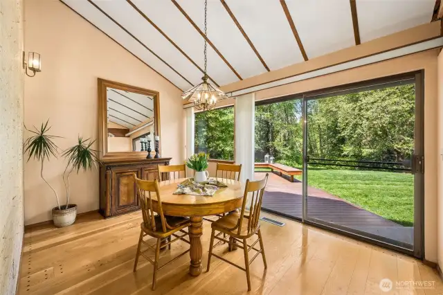 Dining room with sliding doors to the deck.