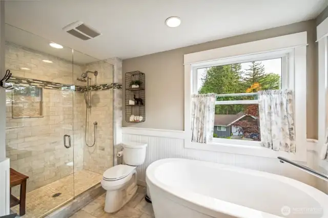Primary Bath, soaking tub and heated floors