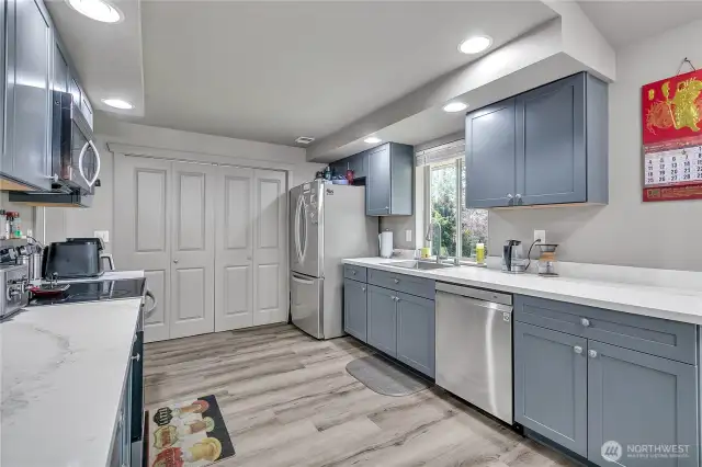 A pantry in the kitchen offers added storage space.