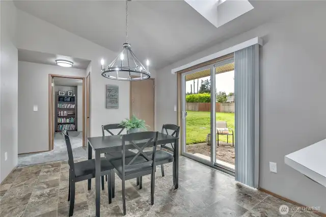 The spacious dining area can accommodate large or small groups.