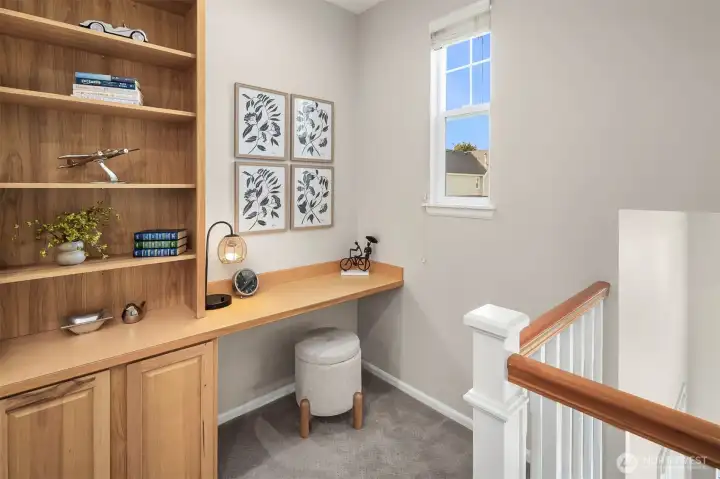 The study nook at the top of the stairs