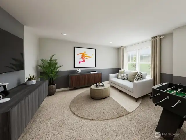 Huge bonus room perfect for a media or play space. Actual home is under construction and finishes, materials, and colors will vary. See site agent for details.