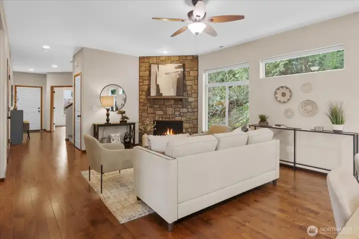 Beautiful stone fireplace.