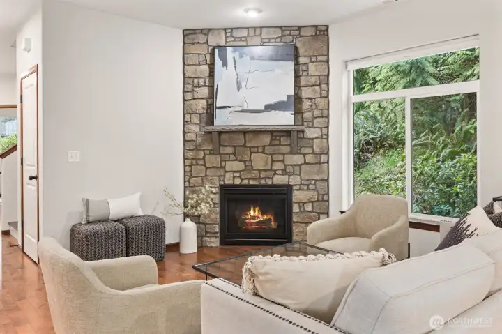 Beautiful stone fireplace.