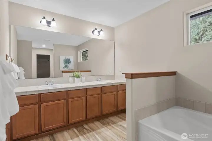 Double vanity sinks in primary bath.