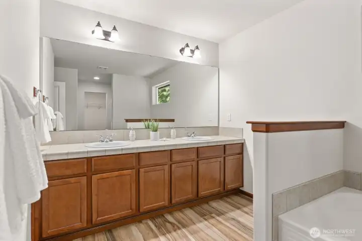 Double vanity sinks in primary bath.