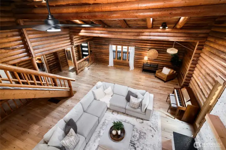 Looking from loft to great room below.