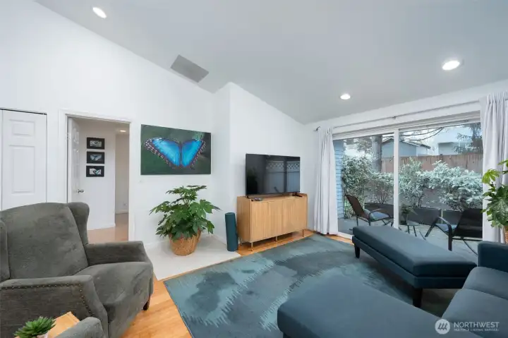 Ample wall space provides plenty of room for a TV and other media or digital devices.