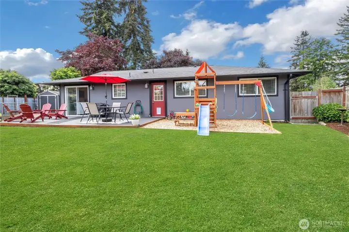 Designated playground area can be used for the little ones, or convert into a gazebo with hot tub!