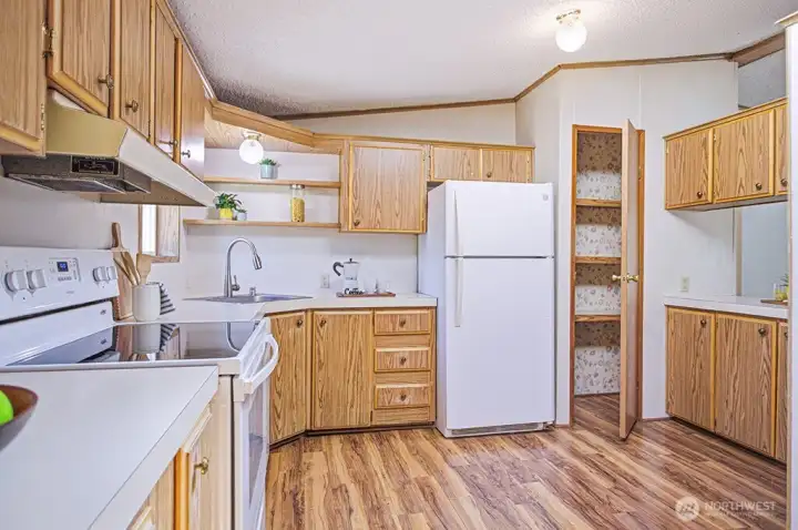 kitchen with pantry beyond
