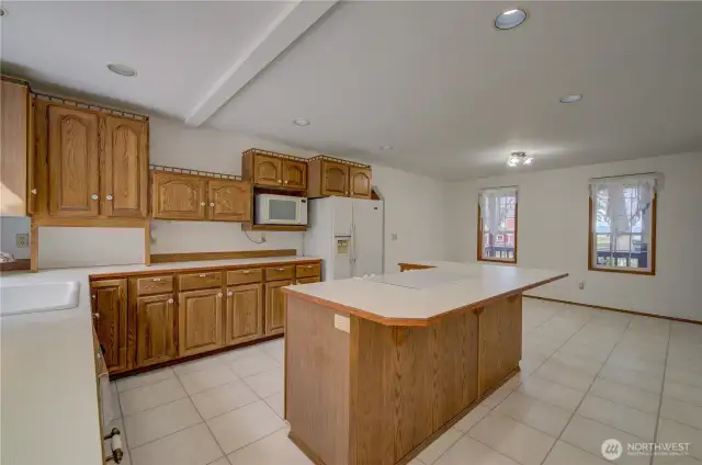 Looking through the kitchen into the dining room