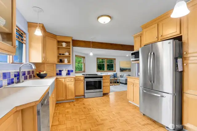 Kitchen with Oak Parquet Flooring