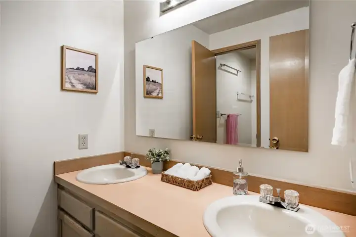 Full Bathroom - double sink/vanity with tub/shower and toilet in seperate privacy room.