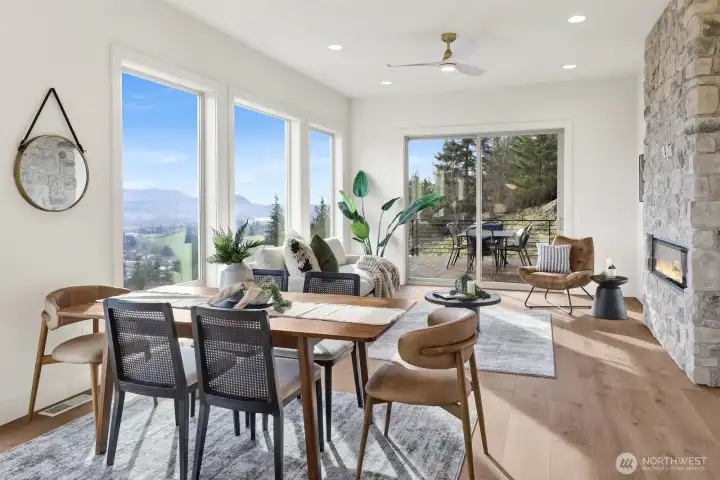 Beautiful great room with floor to ceiling windows facing the view