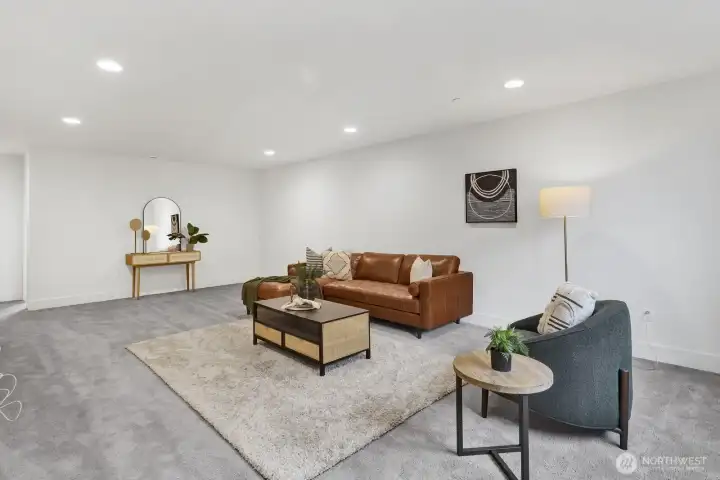 Upstairs find a huge family room...great for a media room, play room, or more