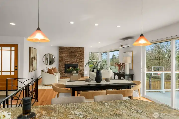 Your view from the cooktop- never miss a beat to the social scene! Not the mini-split to keep you cool inside, during those hot summer days.