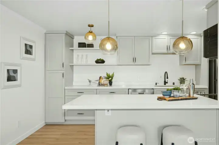 Open concept kitchen and living area to maximize space and lake views