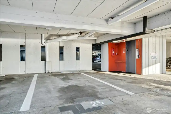 Dedicated covered parking close to elevator makes it convenient to stay dry while bringing in your groceries!