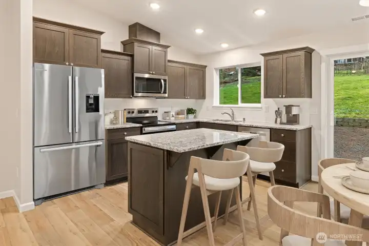 Virtually Staged - Convenient kitchen island - great for everyday meals, food prep, or entertaining!