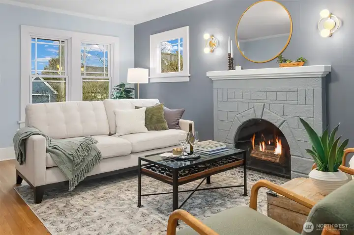 Wood burning fireplace for our chilly NW winters